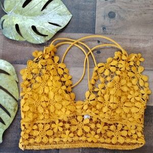 Free People Floral Lace Mustard Yellow Bralette Size XS